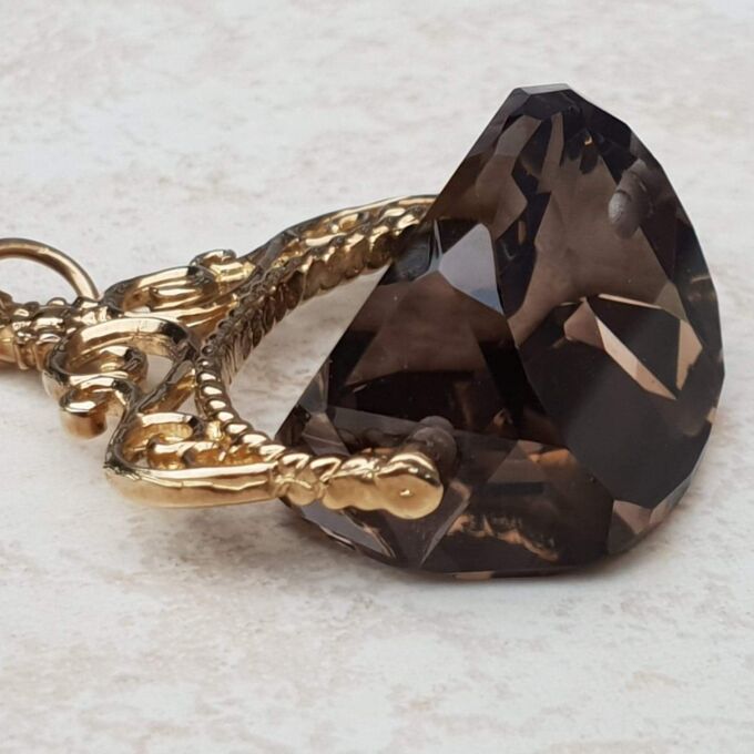Smoky Quartz Spinning Fob Pendant in 9ct Gold