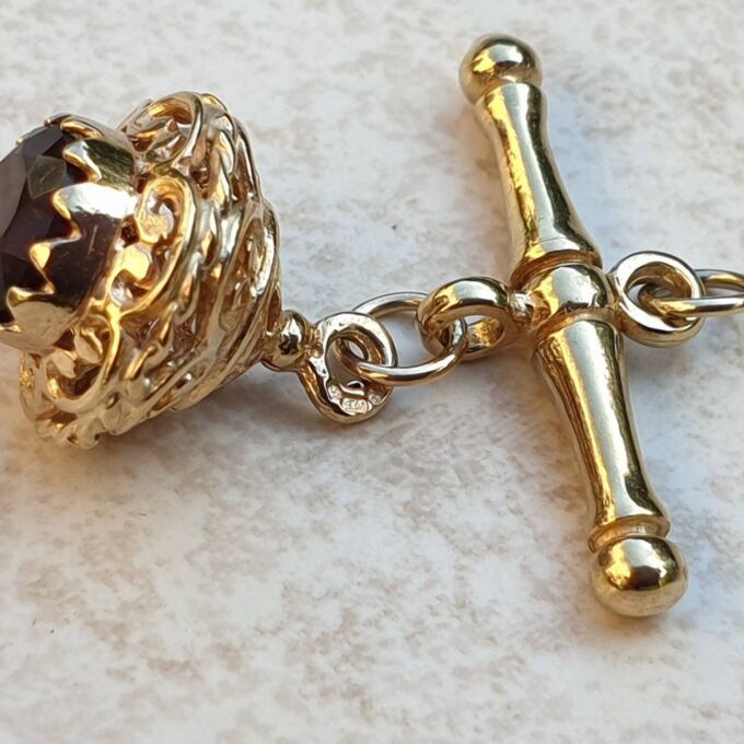 Albert or T Bar Fob Pendant with Garnet Chatm in 9ct Gold