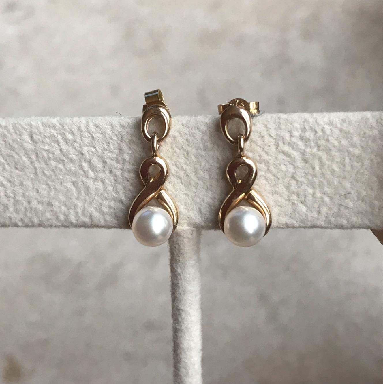 Pearl Infinity Drop Earrings in 9ct Gold - Gems Afire - Vintage ...