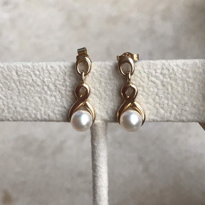 Pearl Infinity Drop Earrings in 9ct Gold