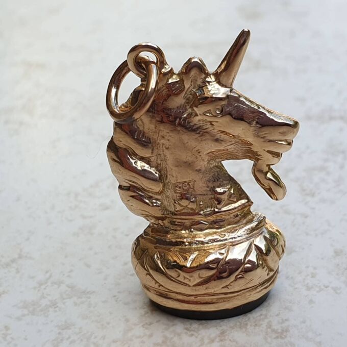 Unicorn Pendant Fob with Onyx Base in 9ct Gold