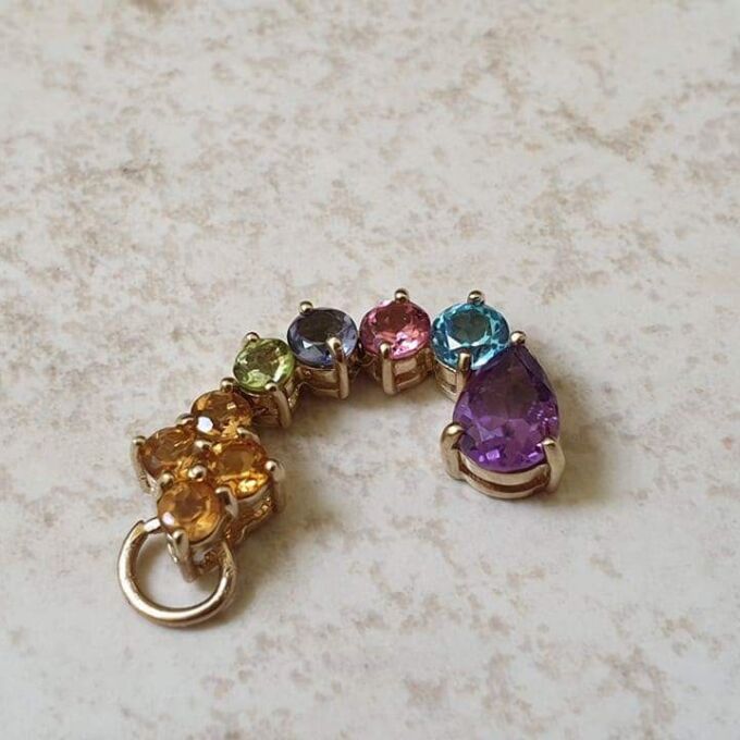 Reserved – Multi Stone Rainbow Drop Pendant in 9ct Gold