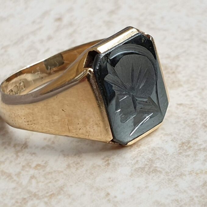 Hematite Centurion Intaglio Signet Ring in 9ct Gold,  a UK O 1/2 or a US 7 3/4.