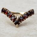 Gorgeous Garnet Chevron Wishbone Ring in 9ct Gold, a UK L 1/2 or a US 6 1/4.