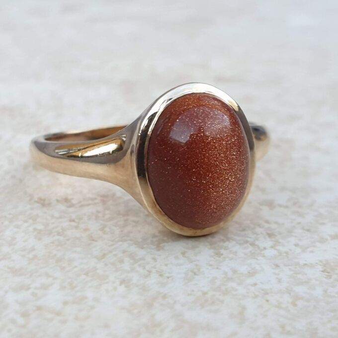 Cabochon Goldstone Signet Ring in 9ct Gold,  a UK N 1/2 or a US 7 1/4.