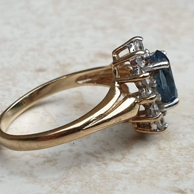 London Blue Topaz and Paste Cluster Ring in 9ct Gold,  a UK L 1/2 or a US 6 1/4.