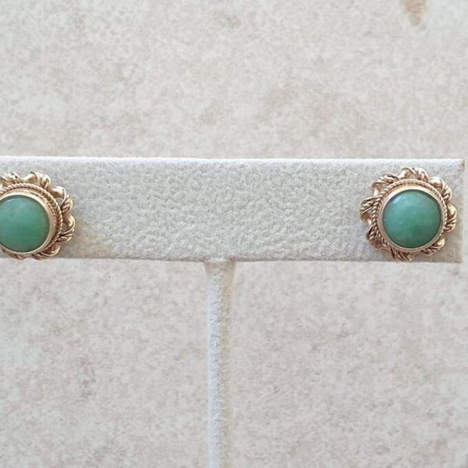 Reserved – Green Jadeite Stud Earrings in 9ct Gold