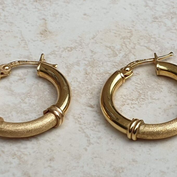 Satin and Matt Hoop Earrings in 9ct Gold