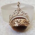 Tigers Eye and Agate Ornate Spinner Fob Pendant in 9ct Gold