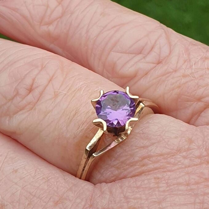 Synthetic Purple Sapphire Ring in 9ct gold.