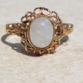 Dreamy Ornate Paste Solitaire Ring in 9ct Gold, a UK N 1/2 or a US 7 1/4.