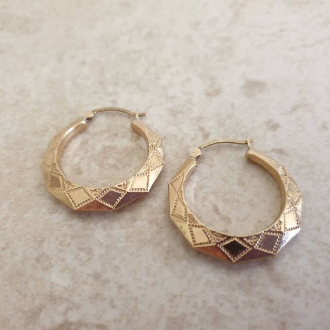 Patterned Hoop Earrings in 9ct Gold