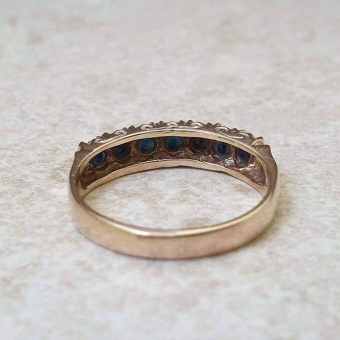 Seven Stone Dark Sapphire Band Ring in 9ct Gold