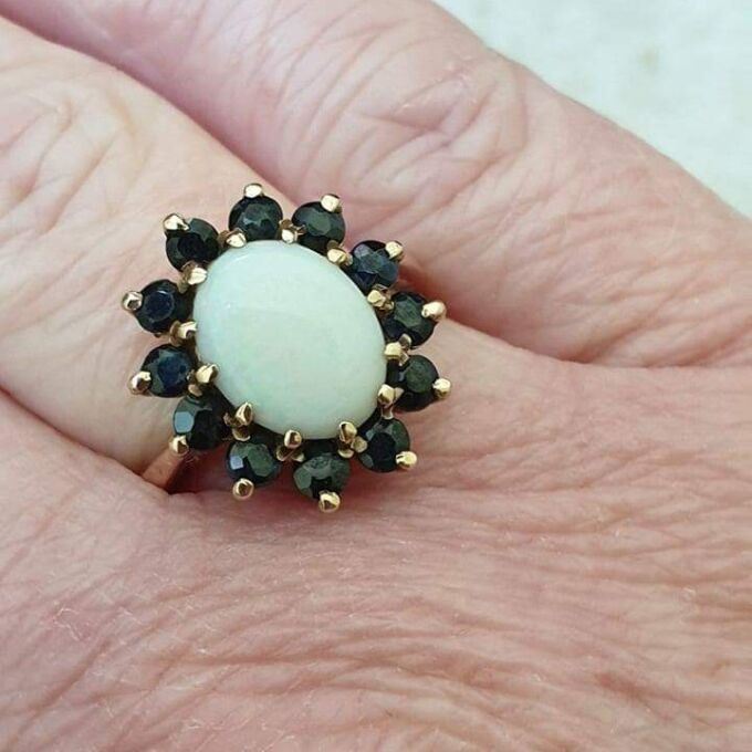 Opal and Sapphire Cluster Ring in 9ct Gold.