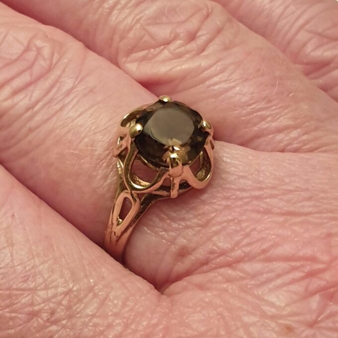 Smoky Quartz Solitaire Ring in 9ct Gold.