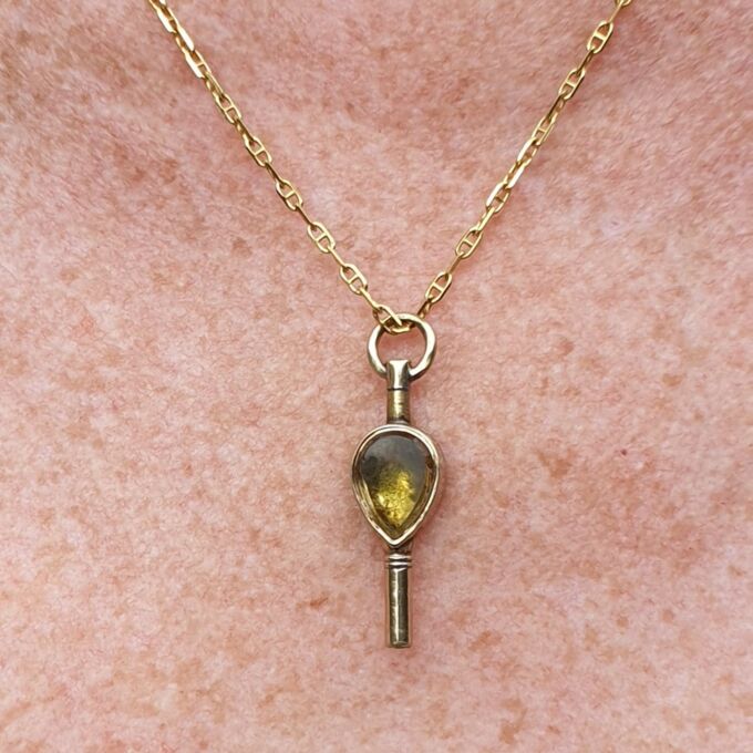 Gold Cased Watch Key with Citrine and Bloodstone