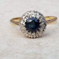 Sapphire and Diamond Halo ring in 18ct Gold and Platinum, a UK M or a US 6 1/2.