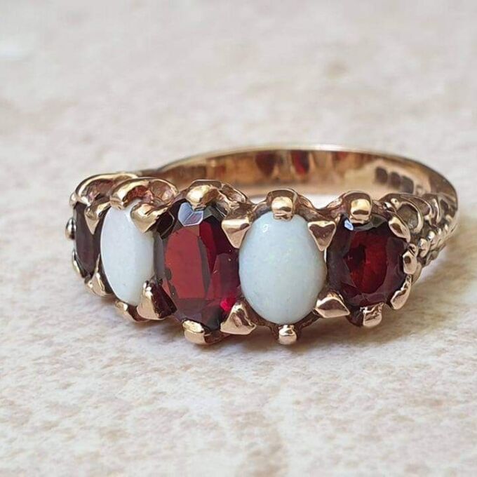 Chunky Opal and Garnet Ring in 9ct Gold, a UK L 1/2 or a US 6 1/4 ...