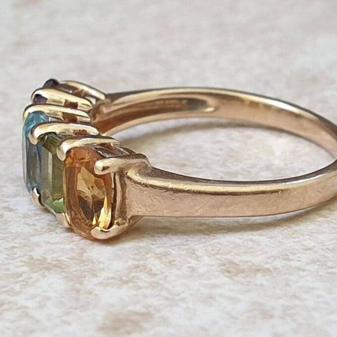 Reserved – Rainbow Multi Stone Ring in 9ct Gold, a UK M 1/2 or a US 6 1/2