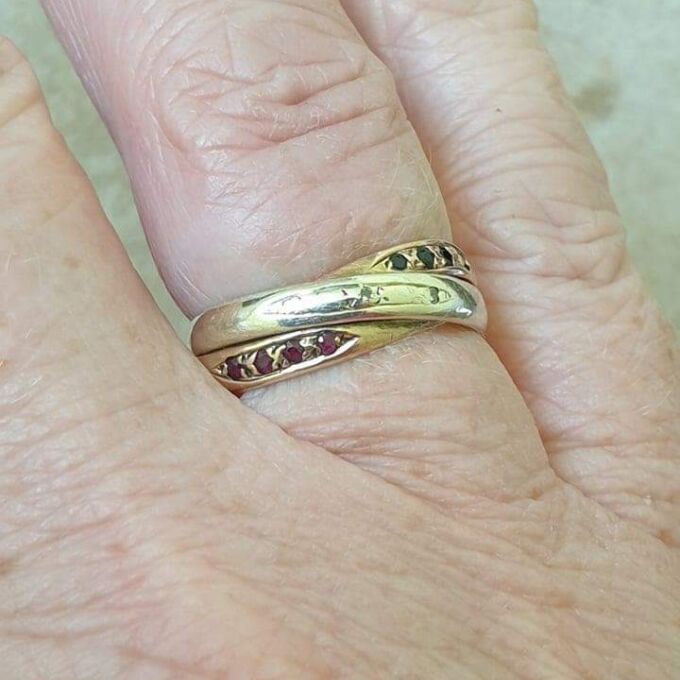 Gemset Three Colour Russian Wedding Ring in 9ct Gold.