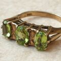 Peridot Three Stone Ring in 9ct Gold.