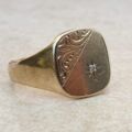 Diamond Accent Engraved Signet Ring in 9ct Gold,  a UK R 1/2 or a US 9 1/4.