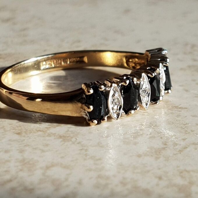 Marquise Sapphire & Diamond Band in 9ct Gold,  Size UK K 1/2 or a US 5 1/2.