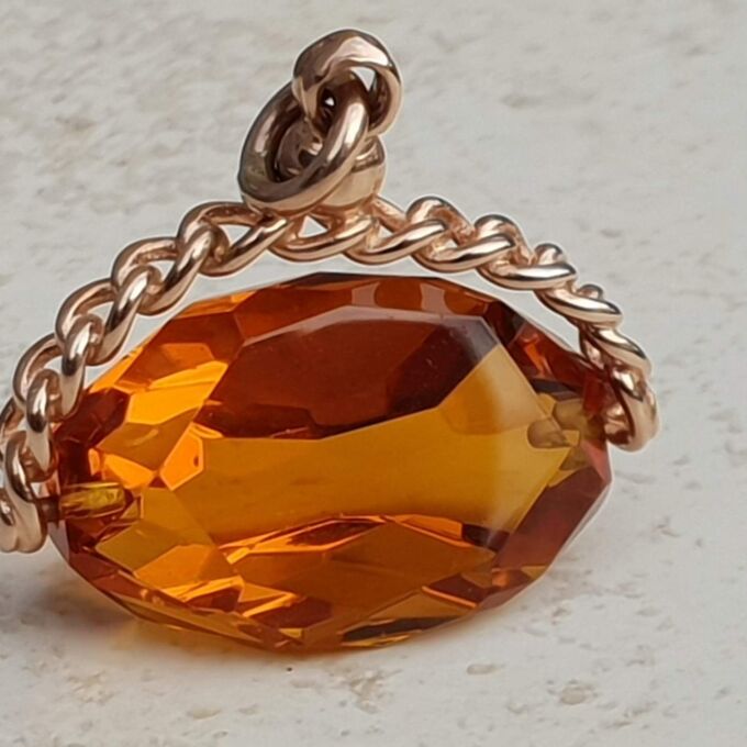 Large Orange Paste Spinner Fob in 9ct Rose Gold