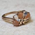 Rainbow and Peach Moonstone Ring in 9ct Gold.