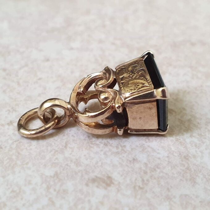 Engraved Garnet Fob in 9ct Gold