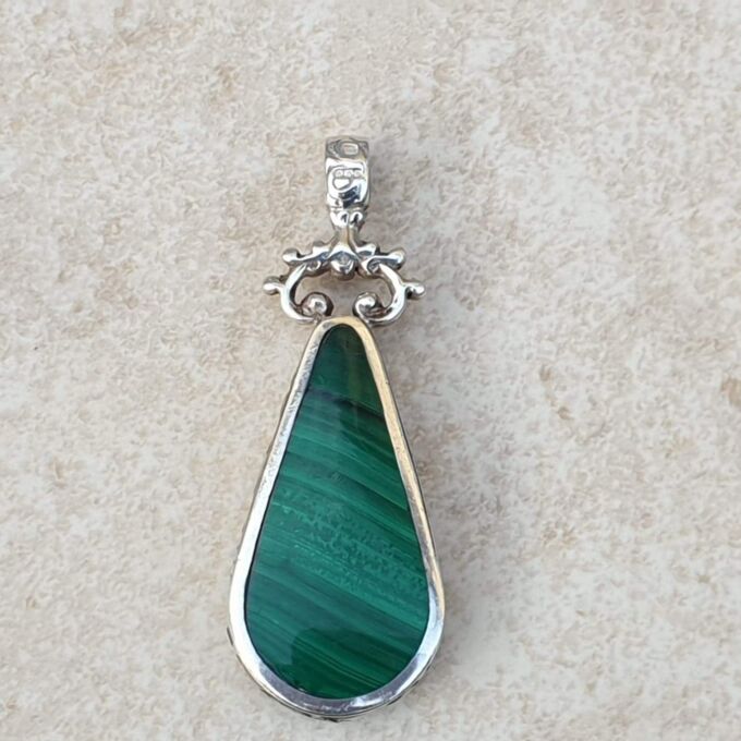 Double Sided Malachite & Agate Pendant by David Scott Walker in Sterling Silver