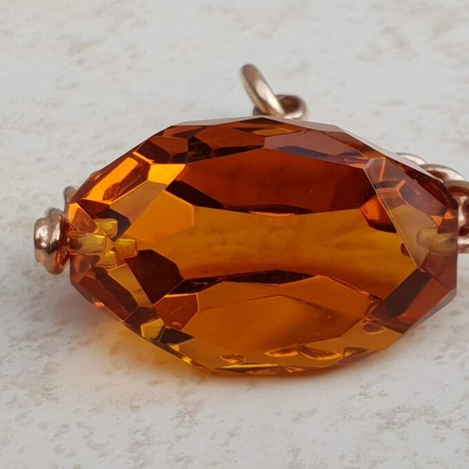 Large Orange Paste Spinner Fob in 9ct Rose Gold
