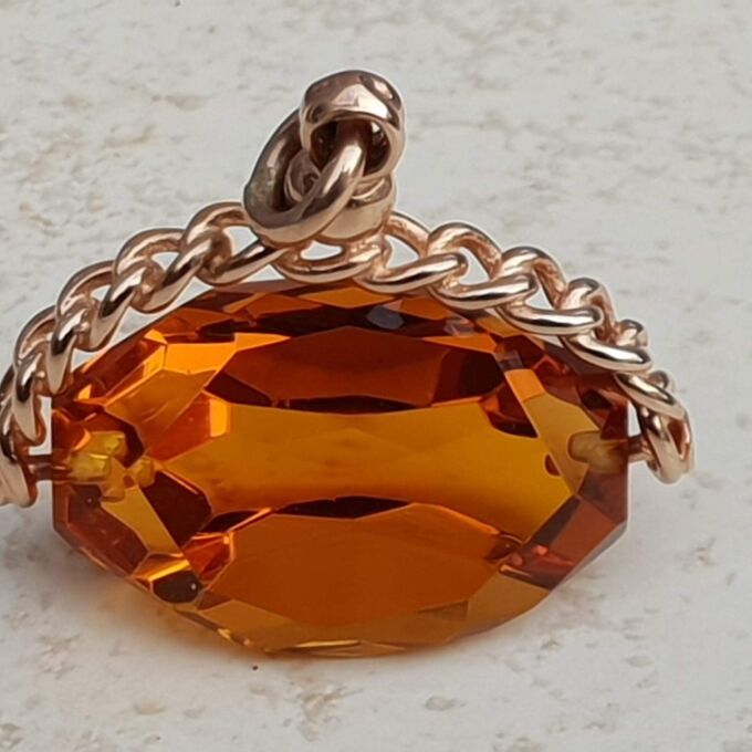 Large Orange Paste Spinner Fob in 9ct Rose Gold