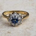Sapphire and Diamond Daisy Ring in 18ct Gold,  a UK J or a US 5.