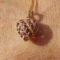 Two Sided Reversible Ruby and Sapphire Heart Pendant and Chain in 9ct Gold