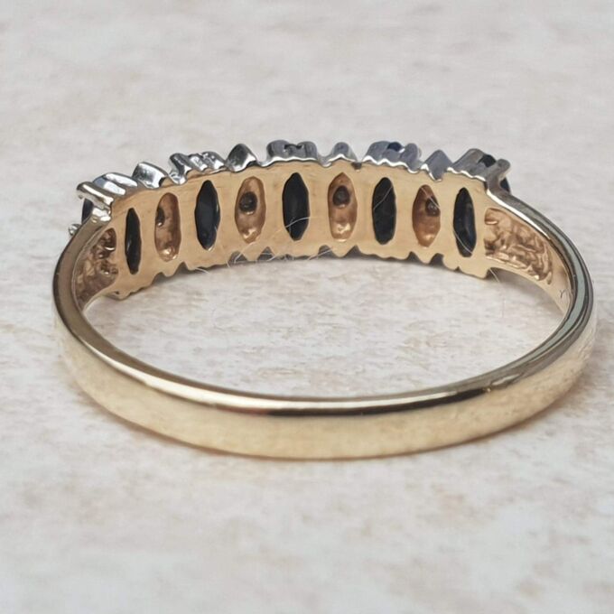 Marquise Sapphire & Diamond Band in 9ct Gold,  Size UK K 1/2 or a US 5 1/2.