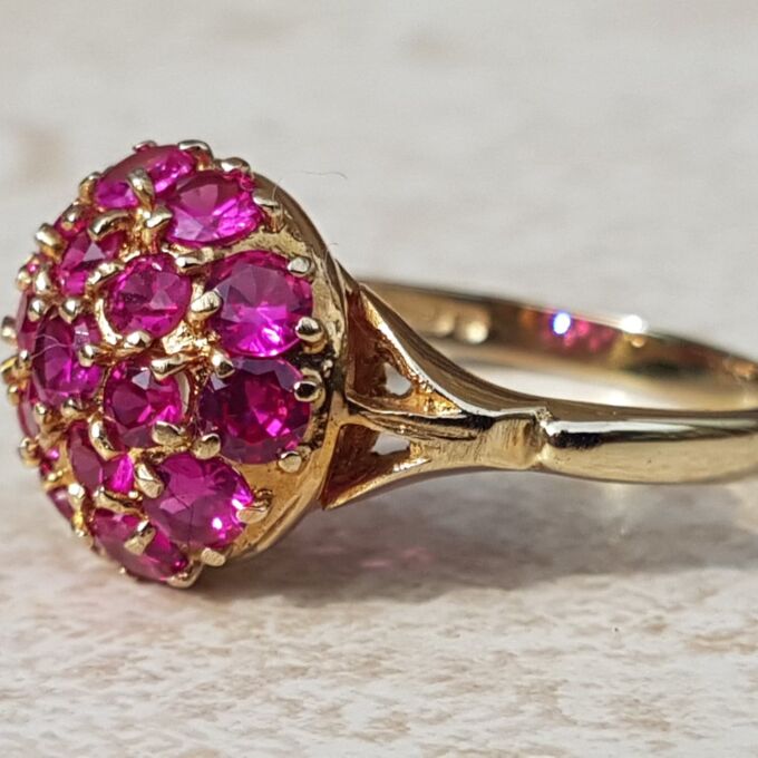 Sale – Synthetic Pink Ruby Sapphire Cluster 9ct Gold Ring, a UK N or a US 7.