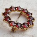 Garnet Twelve Stone Circular Brooch in 9ct Gold
