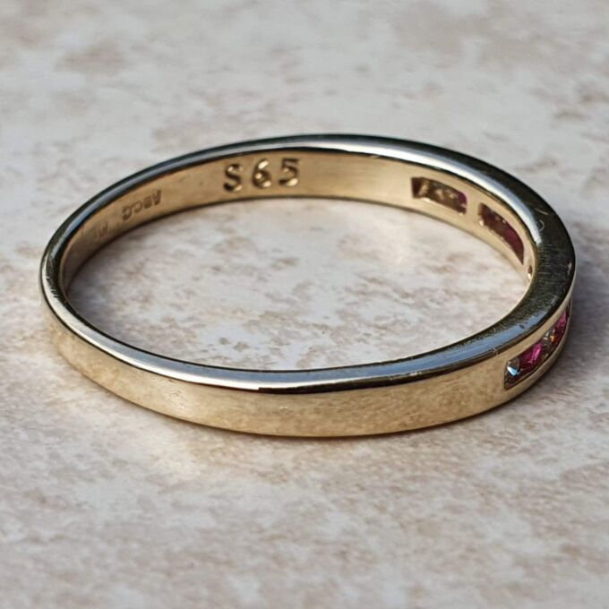 Channel Set Ruby and Diamond Narrow Band in 9ct Gold.