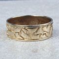 Broad Abstract Patterned Band in 9ct Gold,  a UK T or a US 10.