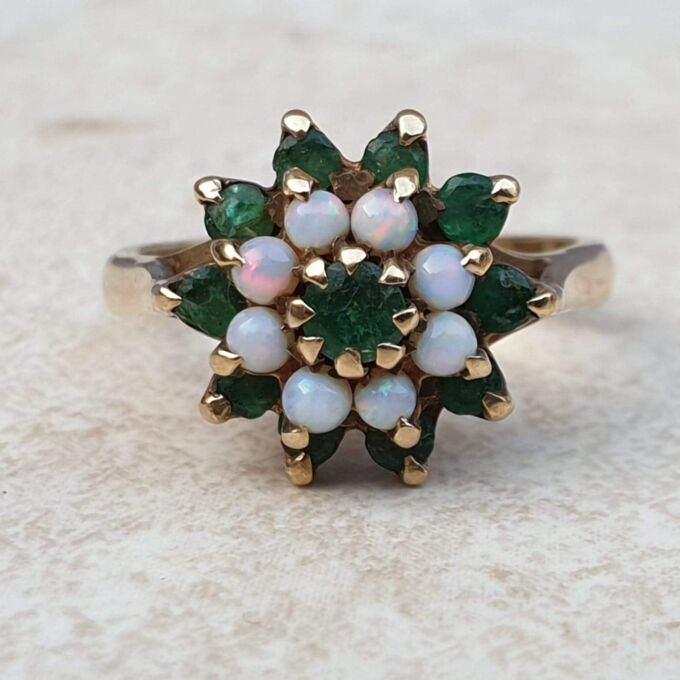 Chrysoprase and Opal Cluster Ring in 9ct Gold,  a UK P or a US 8.