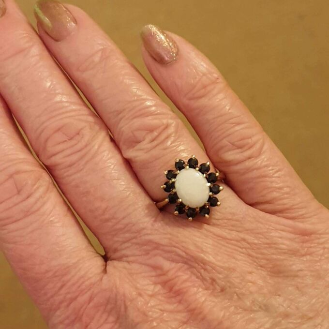 Opal and Sapphire Cluster Ring in 9ct Gold.