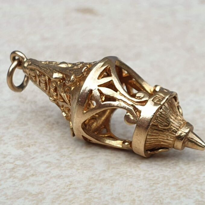 Ornate Lantern Fob Pendant in 9ct Gold