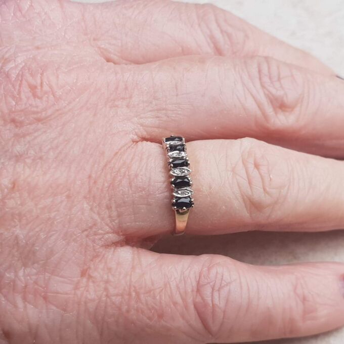 Marquise Sapphire & Diamond Band in 9ct Gold,  Size UK K 1/2 or a US 5 1/2.