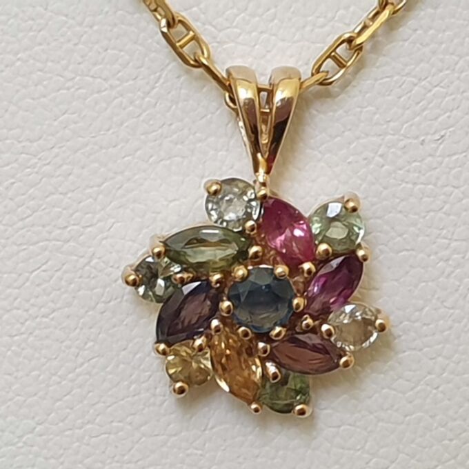 Multi Sapphire Cluster Pendant in 9ct Gold