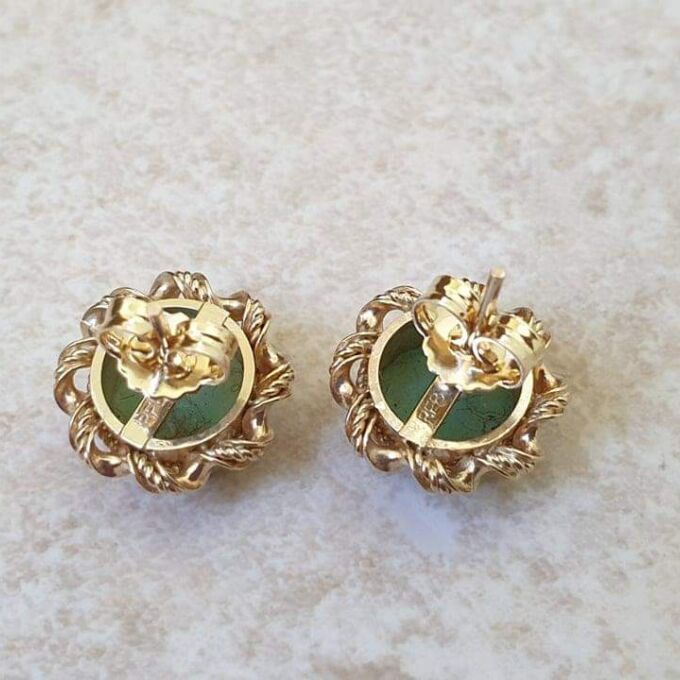 Reserved – Green Jadeite Stud Earrings in 9ct Gold