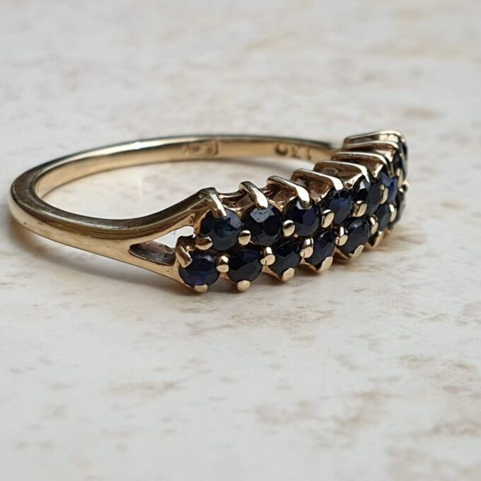 Two Row Blue Sapphire Ring in 9ct Gold, a UK K or a US 5 1/2.