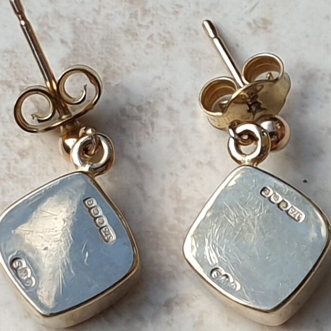 Blue Moonstone Earrings in 9ct Gold.