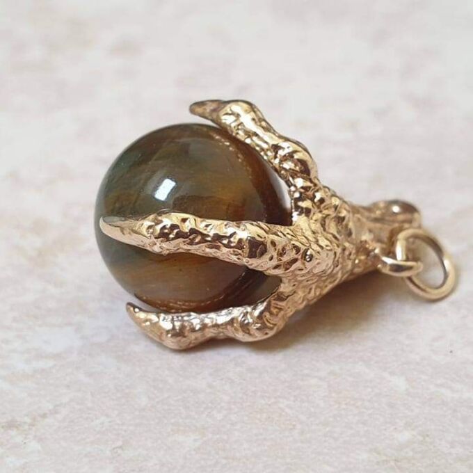 Eagle or Dragon Claw Pendant with Tigers Eye Ball, in 9ct Gold