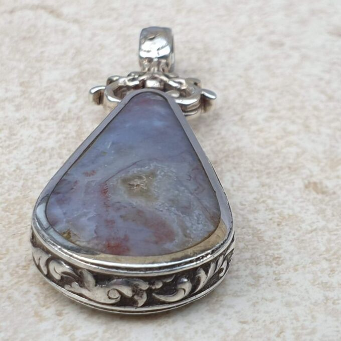 Double Sided Malachite & Agate Pendant by David Scott Walker in Sterling Silver